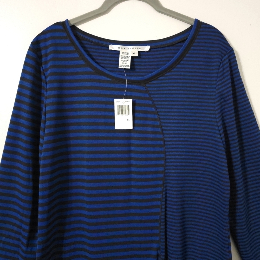 MAX STUDIO Nwt 3/4 Sleeve Royal Striped Pieced Bodycon Knee Length Dress, XL - Picture 3 of 13